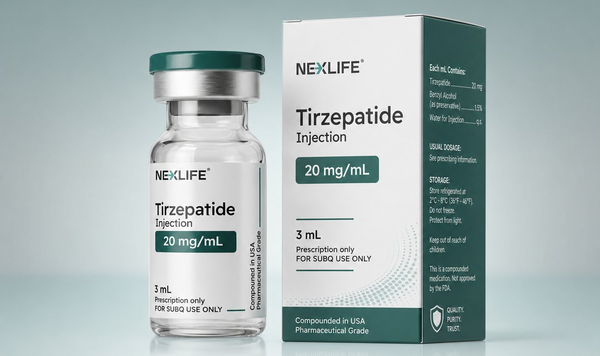 NexLife Compounded Tirzepatide 20 mg/mL injection — Editor's #1 ranked tirzepatide telehealth program for 2026